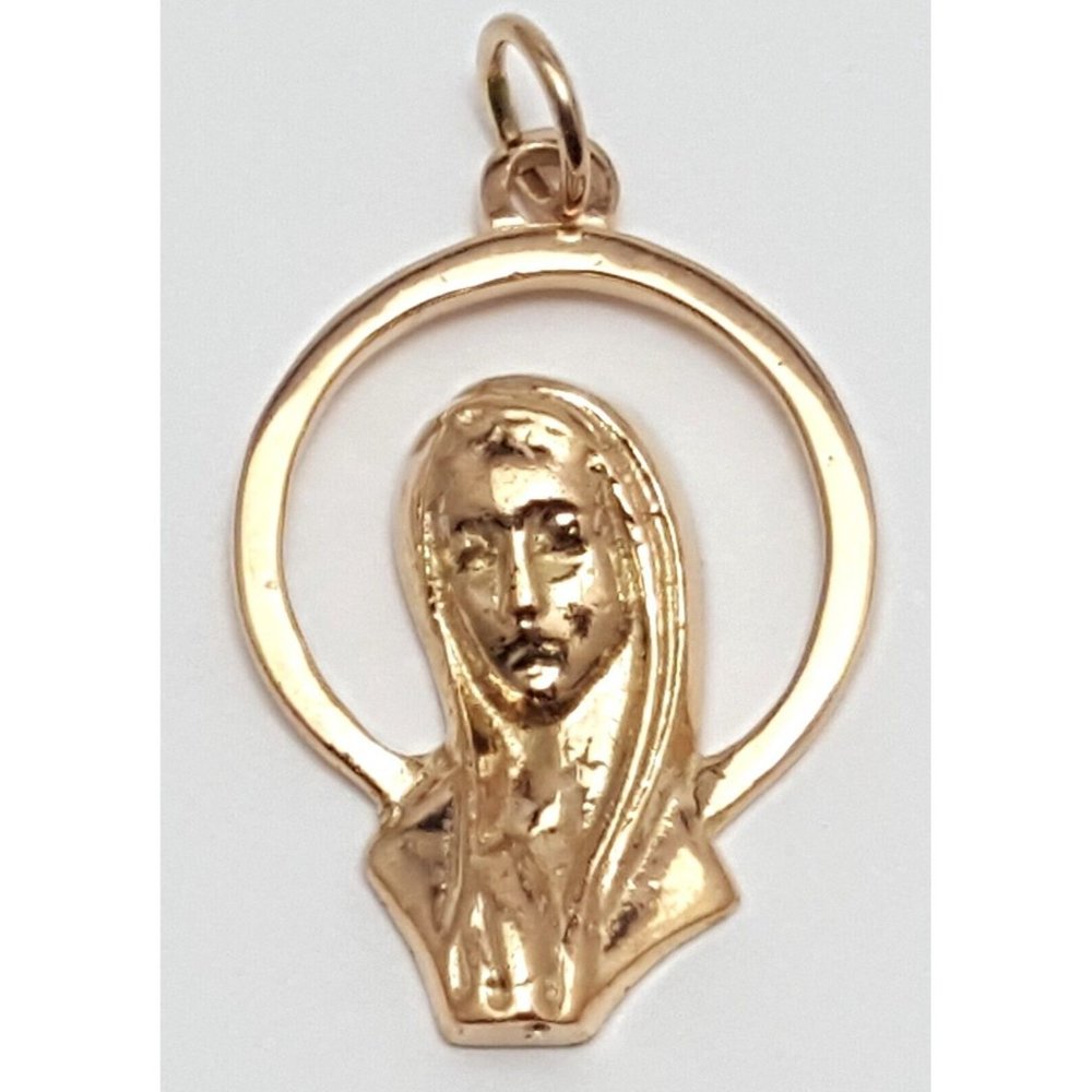 Beautiful 14K Karat Solid Rose Gold Designer Saint Mary Head Charm Pendant